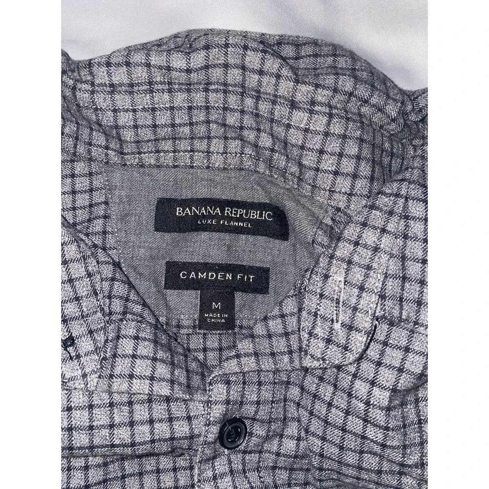 Banana Republic Luxe Flannel Camden Fit Windowpane Gray‎ Shirt Size Medium